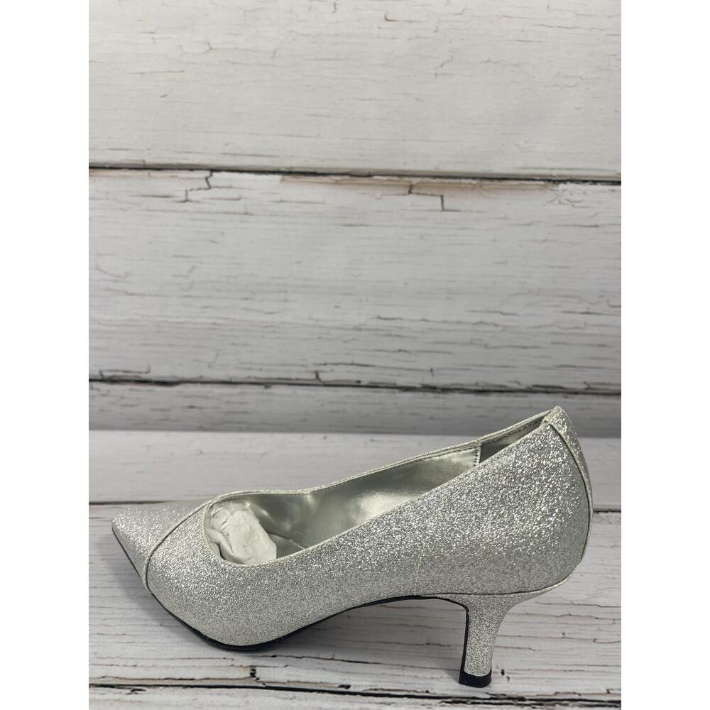 Easy Street Shoes Womens Size 7 Silver Alive 5 Chiffon Glitter Pumps Heels